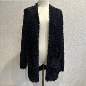 For Love and Lemons Knitz Black Fuzzy Open Cardigan Sweater Shaggy Women's XS‎